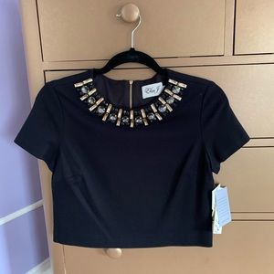NWT Eliza J Black Crystal cropped blouse. Size 2